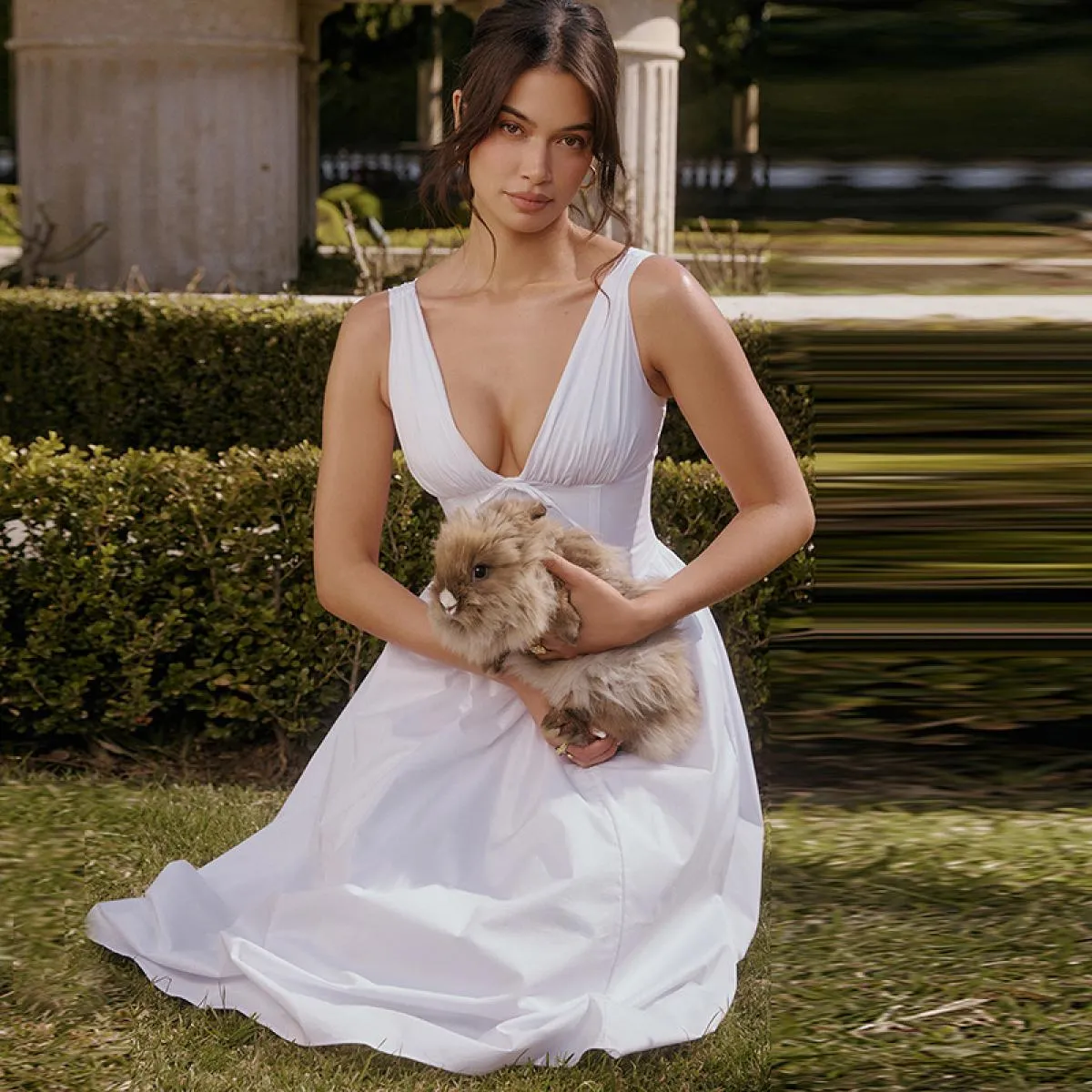 Abiti da ballo bianchi con scollo a V senza maniche con fiocco senza schienale A-line abito lungo midi da donna elegante abito d