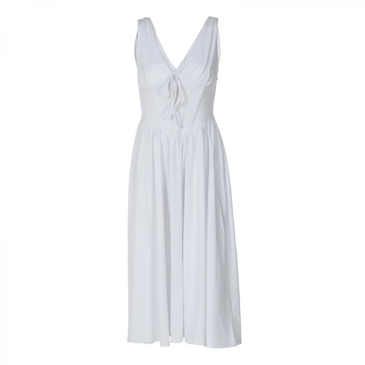Abiti da ballo bianchi con scollo a V senza maniche con fiocco senza schienale A-line abito lungo midi da donna elegante abito d
