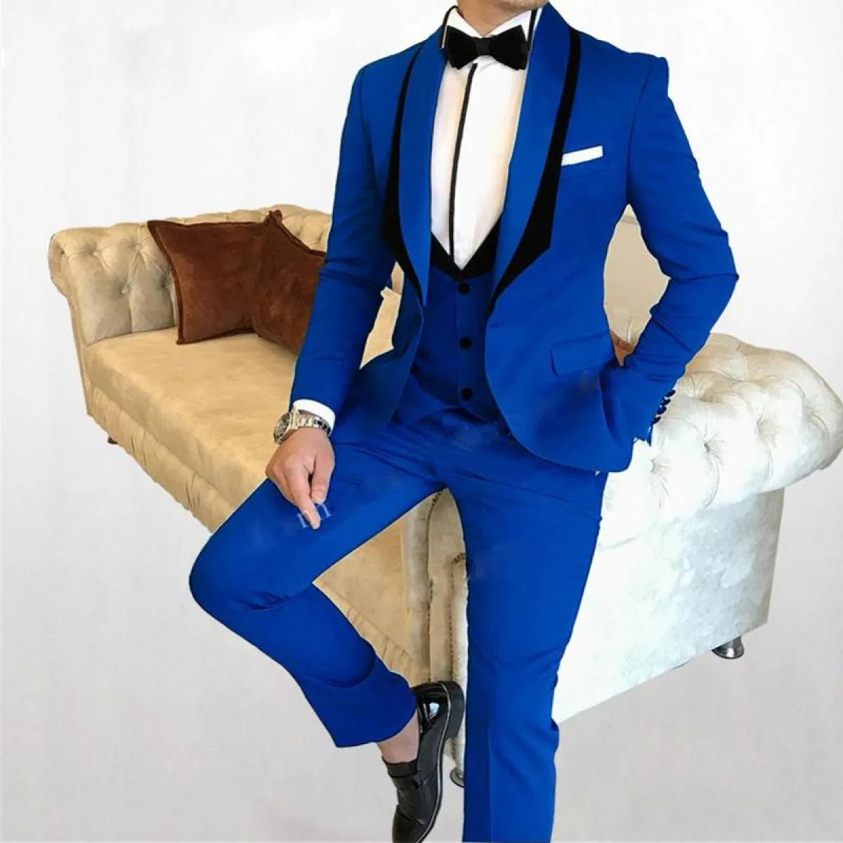 Abito blu royal da uomo 3 pezzi su misura smoking da sposo per matrimonio moda formale festa da lavoro blazer gilet pantaloni co