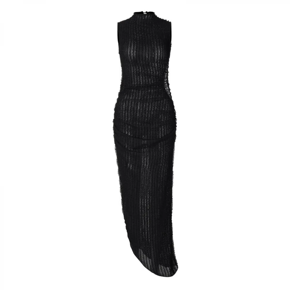 Abito da sera maxi da sera senza schienale scollato nero per donna Abiti slim aderenti senza maniche Abito lungo con spacco alto