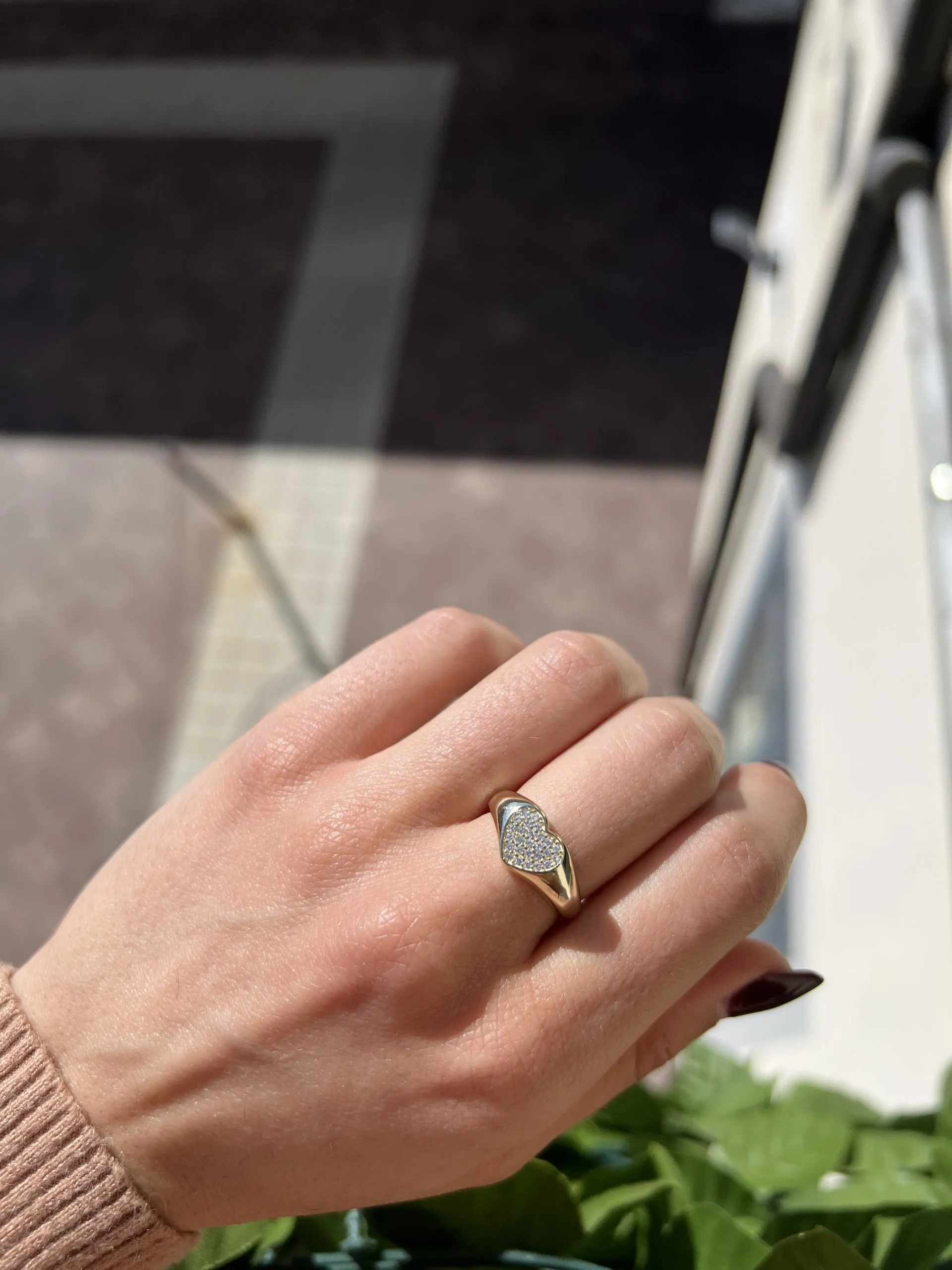 Anello cuoricino Pavè in argento placcato oro 18k