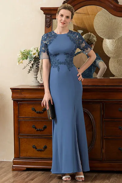 Blue Mermaid Open Back Mother of the Bride Dress con spacco