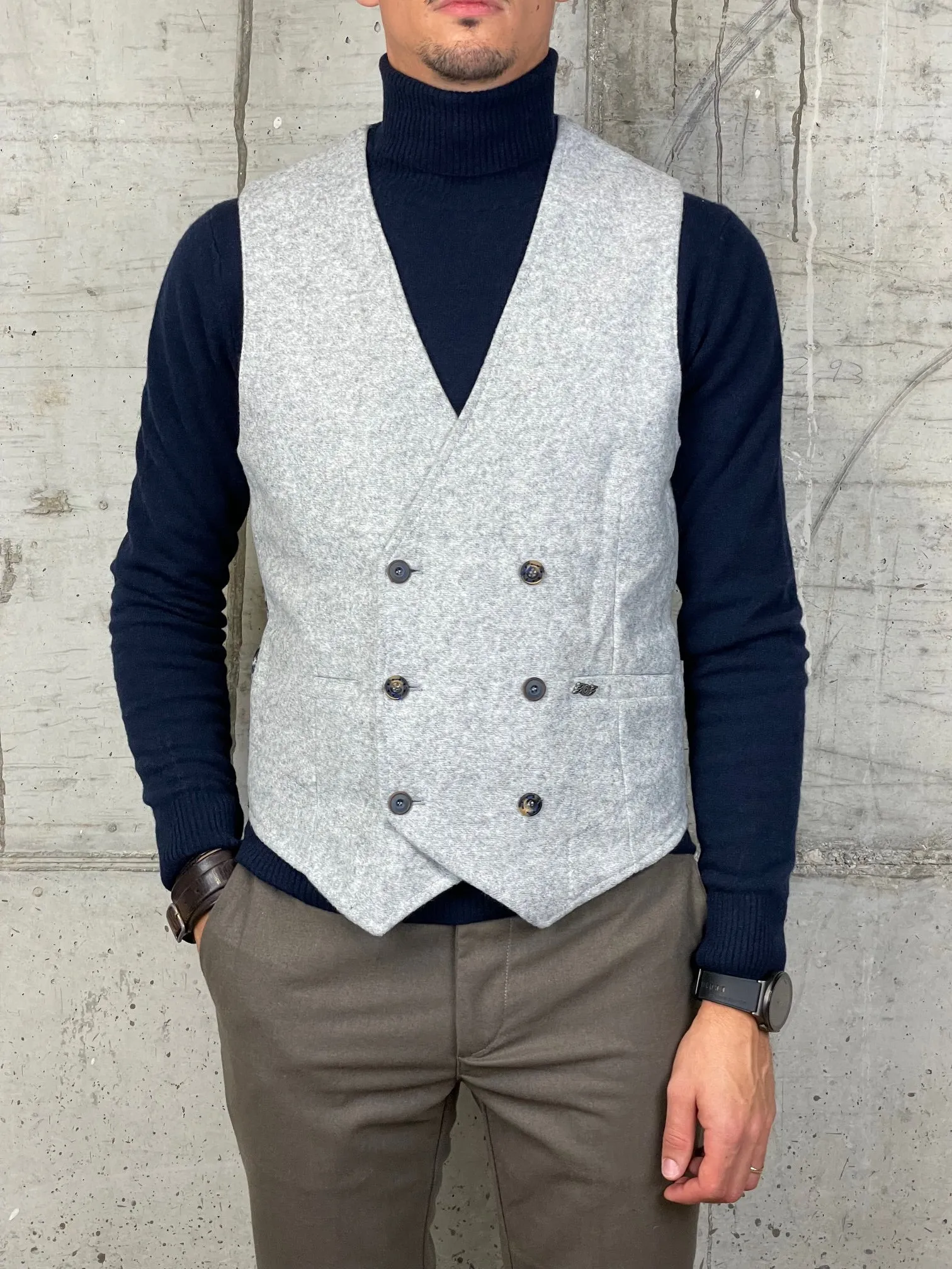 Bob Gilet Doppio Petto con Fantasia Dietro Grigio