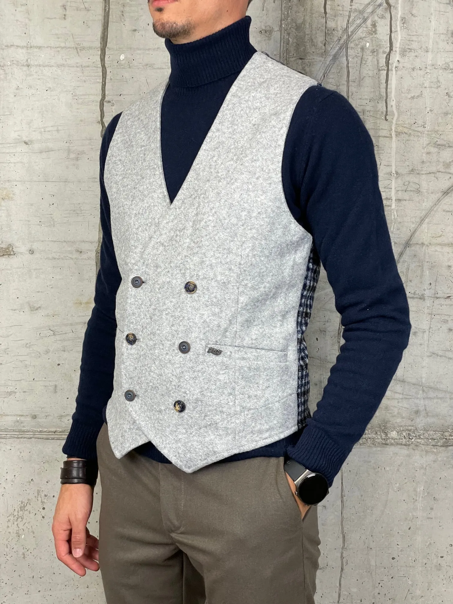 Bob Gilet Doppio Petto con Fantasia Dietro Grigio