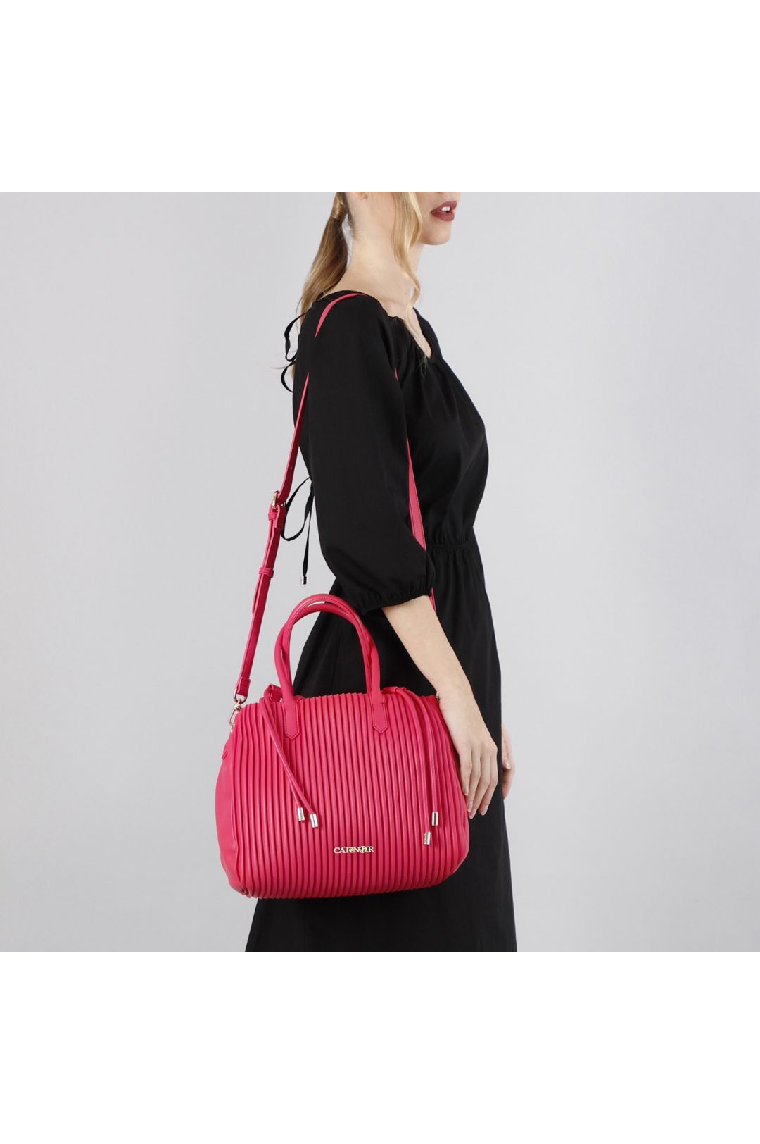 borsa a secchiello con plissé fuxia