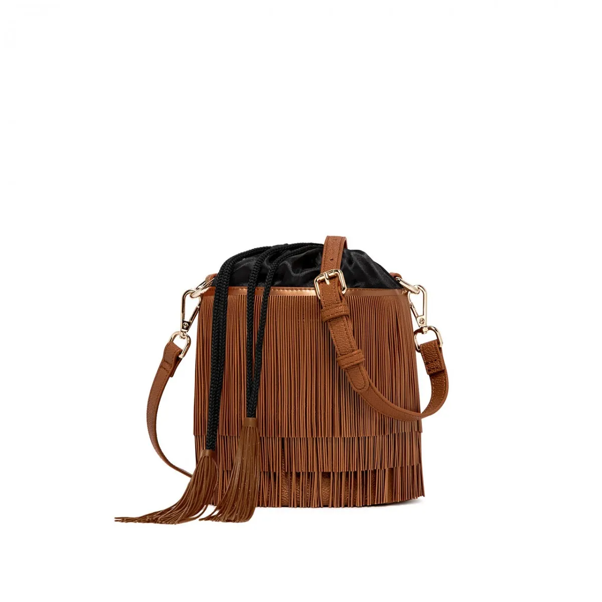 Borsa Bucket Con Frangia, Marrone