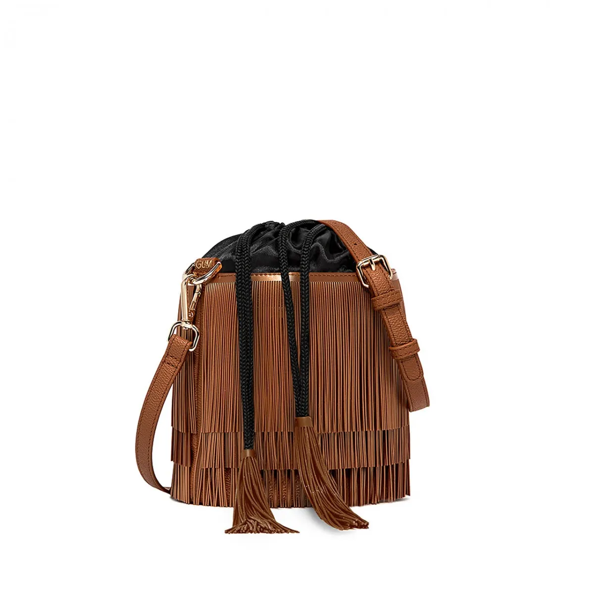 Borsa Bucket Con Frangia, Marrone