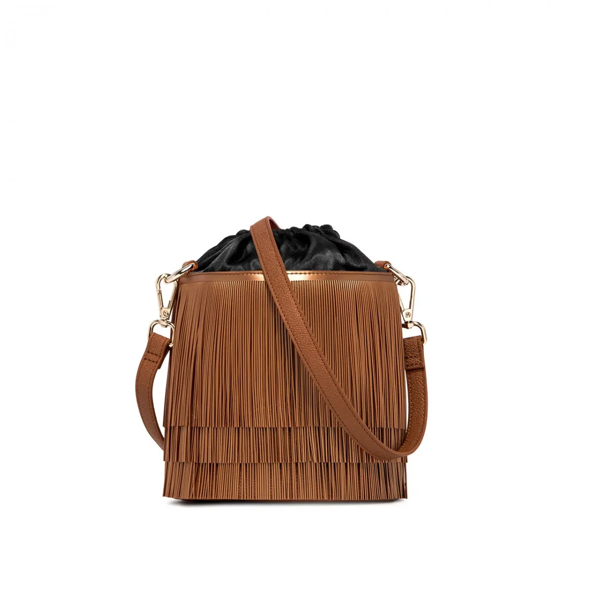 Borsa Bucket Con Frangia, Marrone