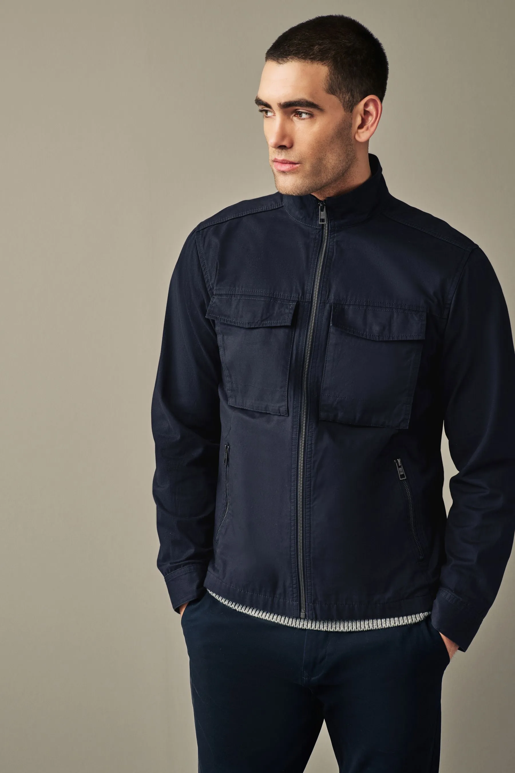 Borsa stile camicia in cotone con zip