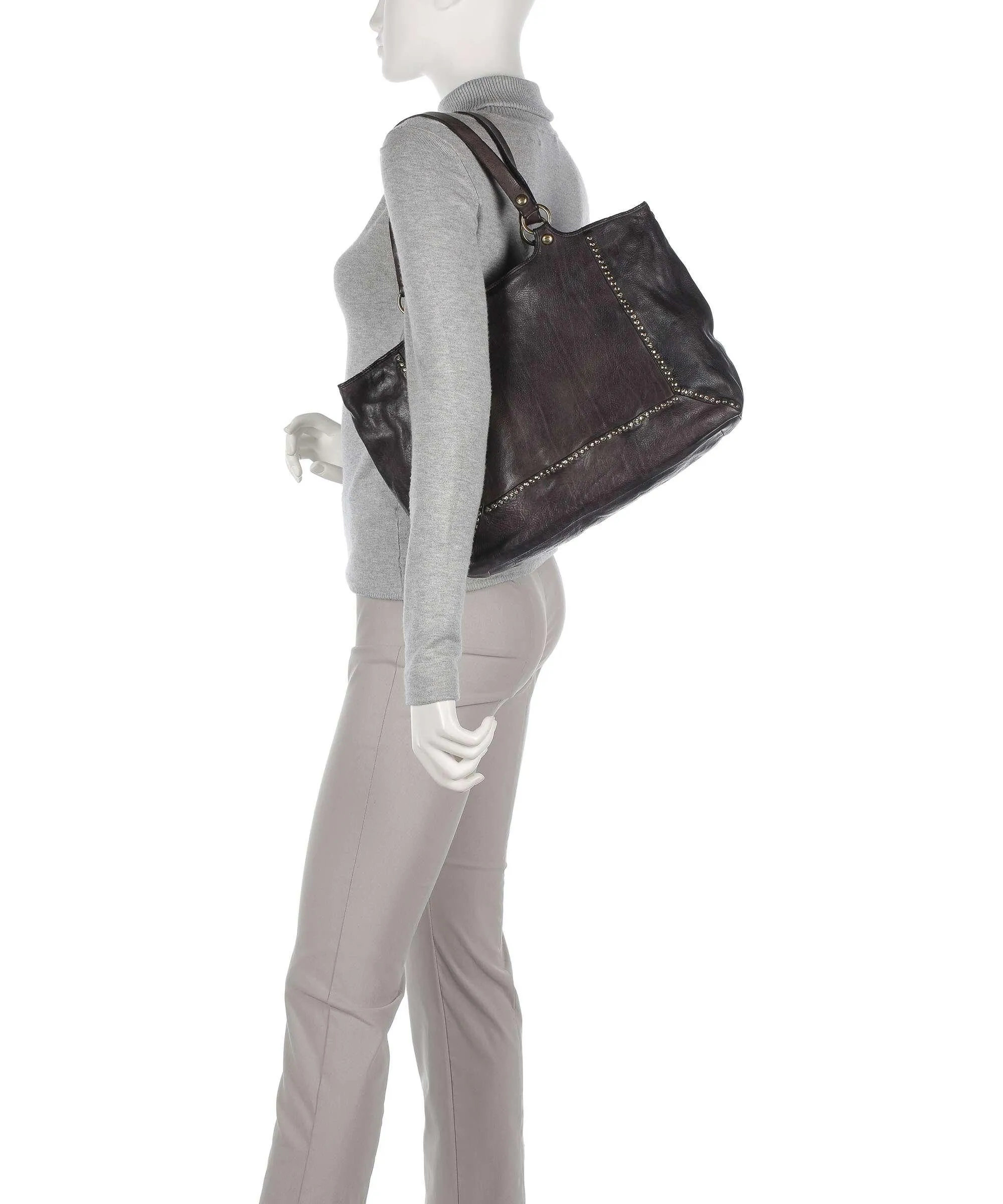  Campomaggi Borsa shopper pelle di vacchetta grana marrone scuro  