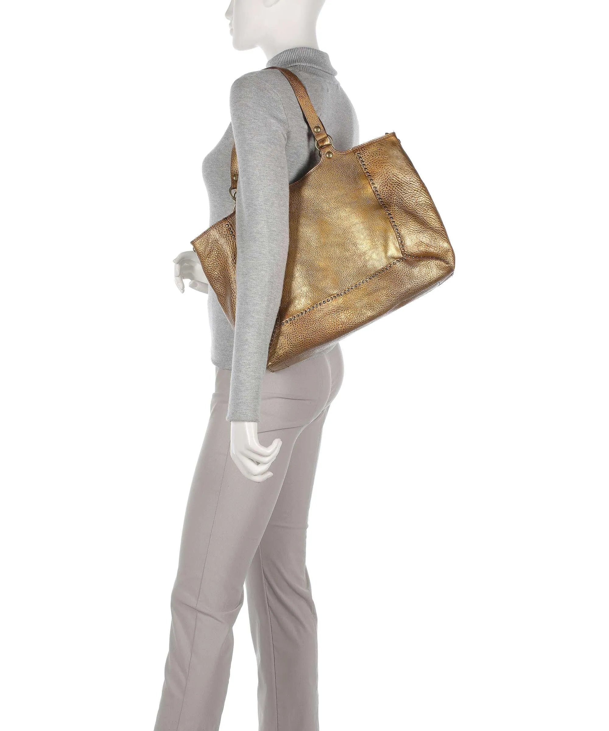  Campomaggi Borsa shopper pelle di vacchetta grana oro  