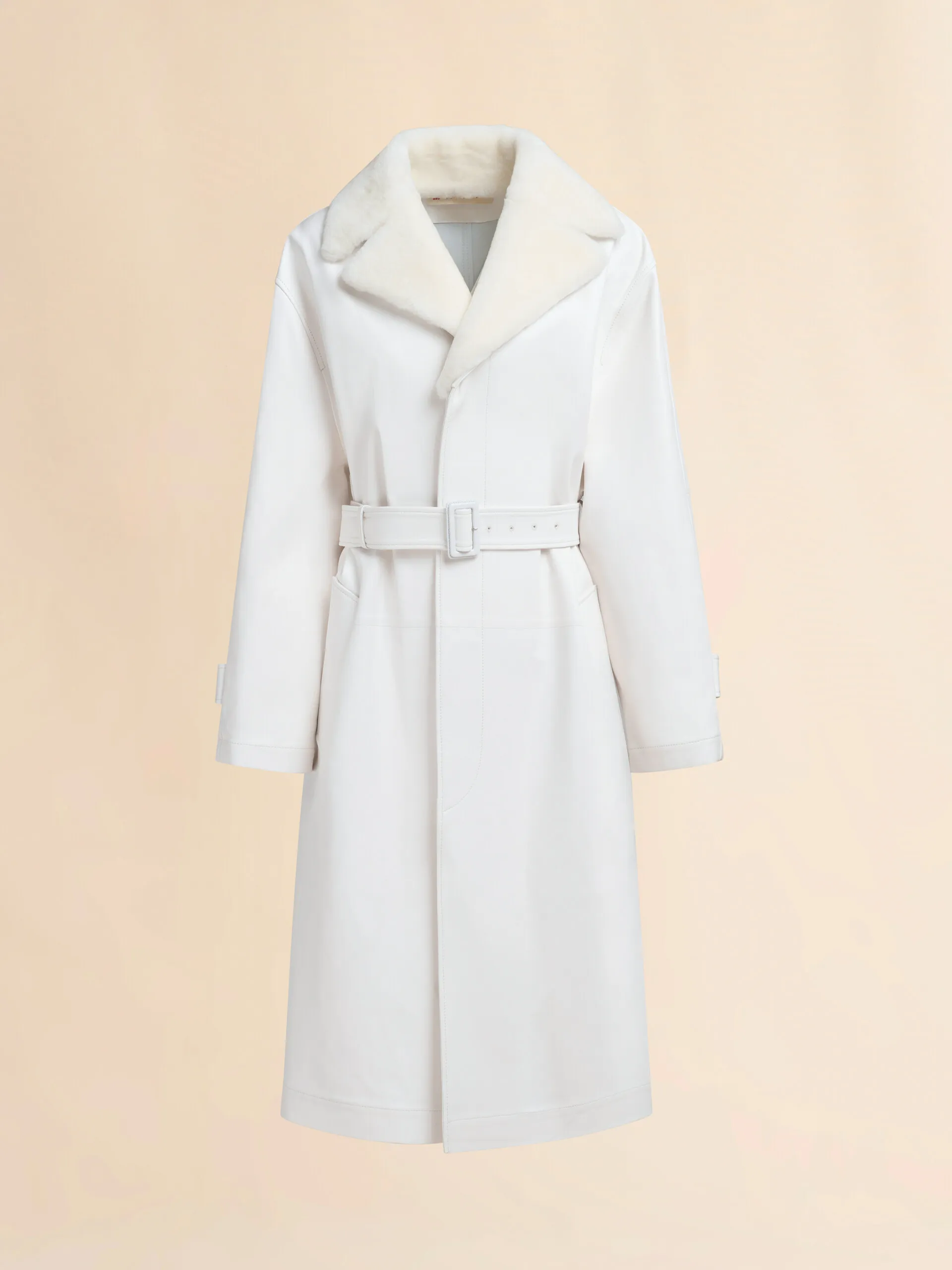Cappotto in nappa bianca con collo in shearling