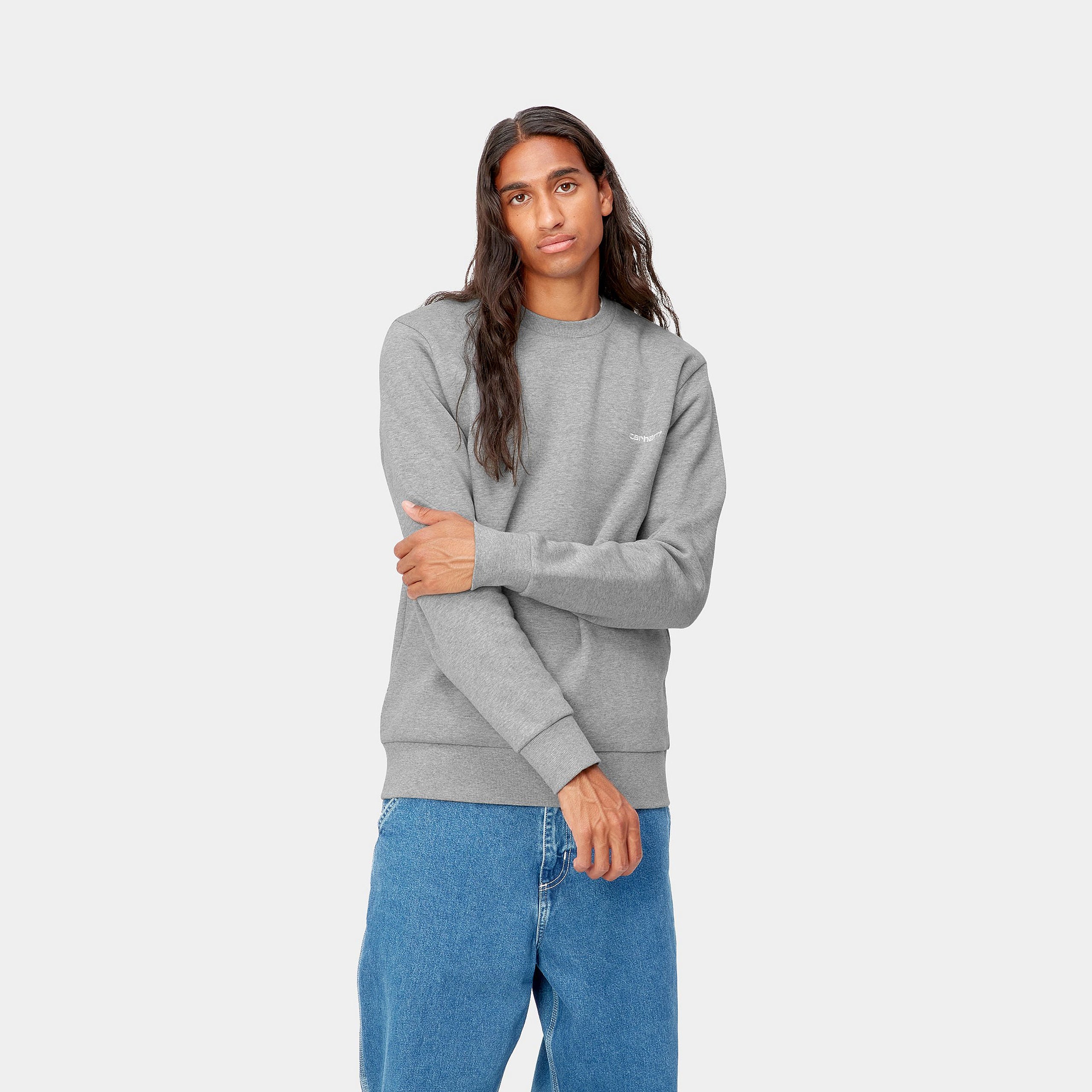 Carhartt men's crewneck sweatshirt 1031242 00D gray heather-white