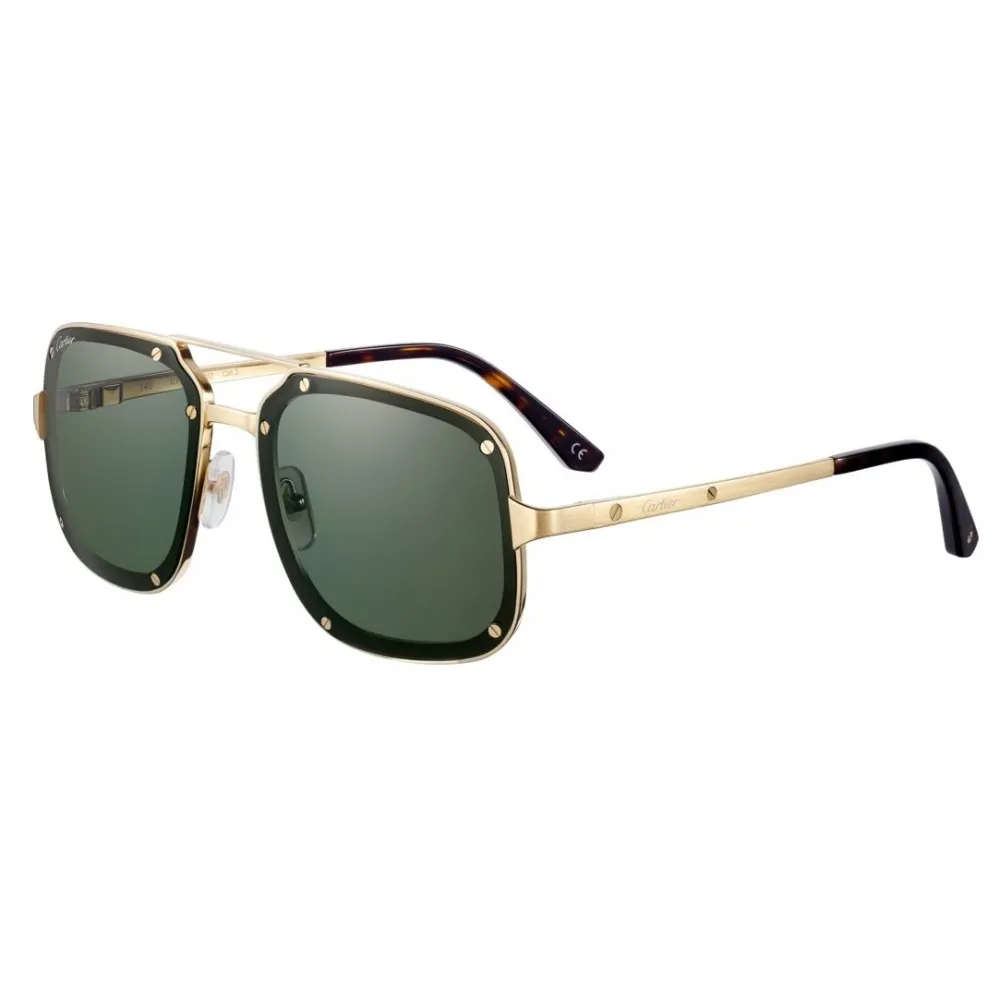 Cartier - Rettangolari - Metallo Oro Lucida Lenti Grigie - Santos de Cartier - Occhiali da Sole - Cartier Eyewear