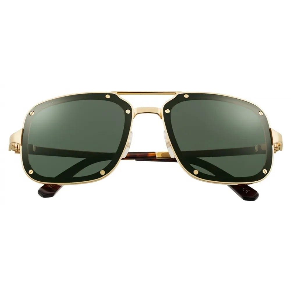 Cartier - Rettangolari - Metallo Oro Lucida Lenti Grigie - Santos de Cartier - Occhiali da Sole - Cartier Eyewear