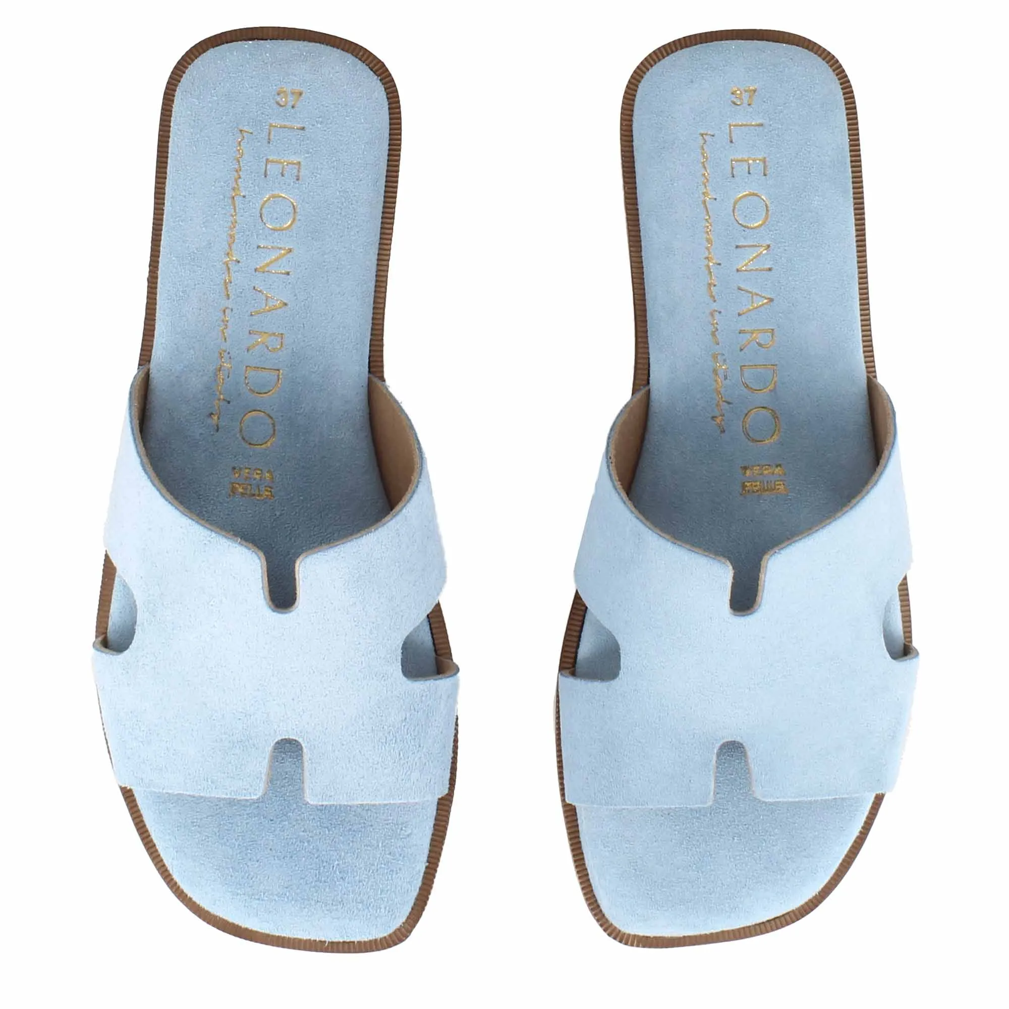 Ciabattine da donna in pelle scamosciata colore turchese