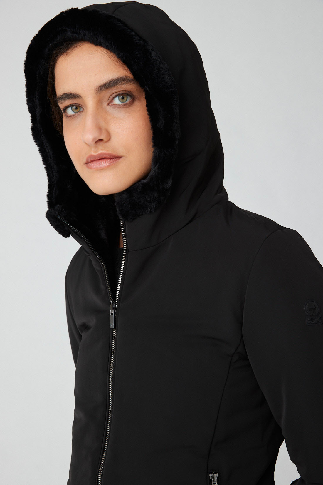 CLAIRE – Piumino nero lungo reversibile