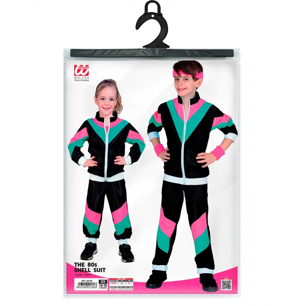 Costume Tuta Anni 80 Bambino Unisex per Feste a Tema, Taglia 5-7 anni, 128 cm