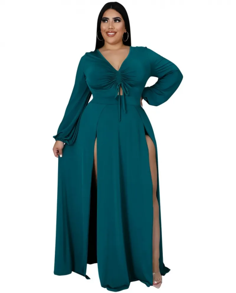 Cutully Vestito Da Modo Delle Donne Eleganti Abiti A Maniche Lunghe 2022 Autunno Club Fessura Outfit Vestiti Profondo Scollo A V