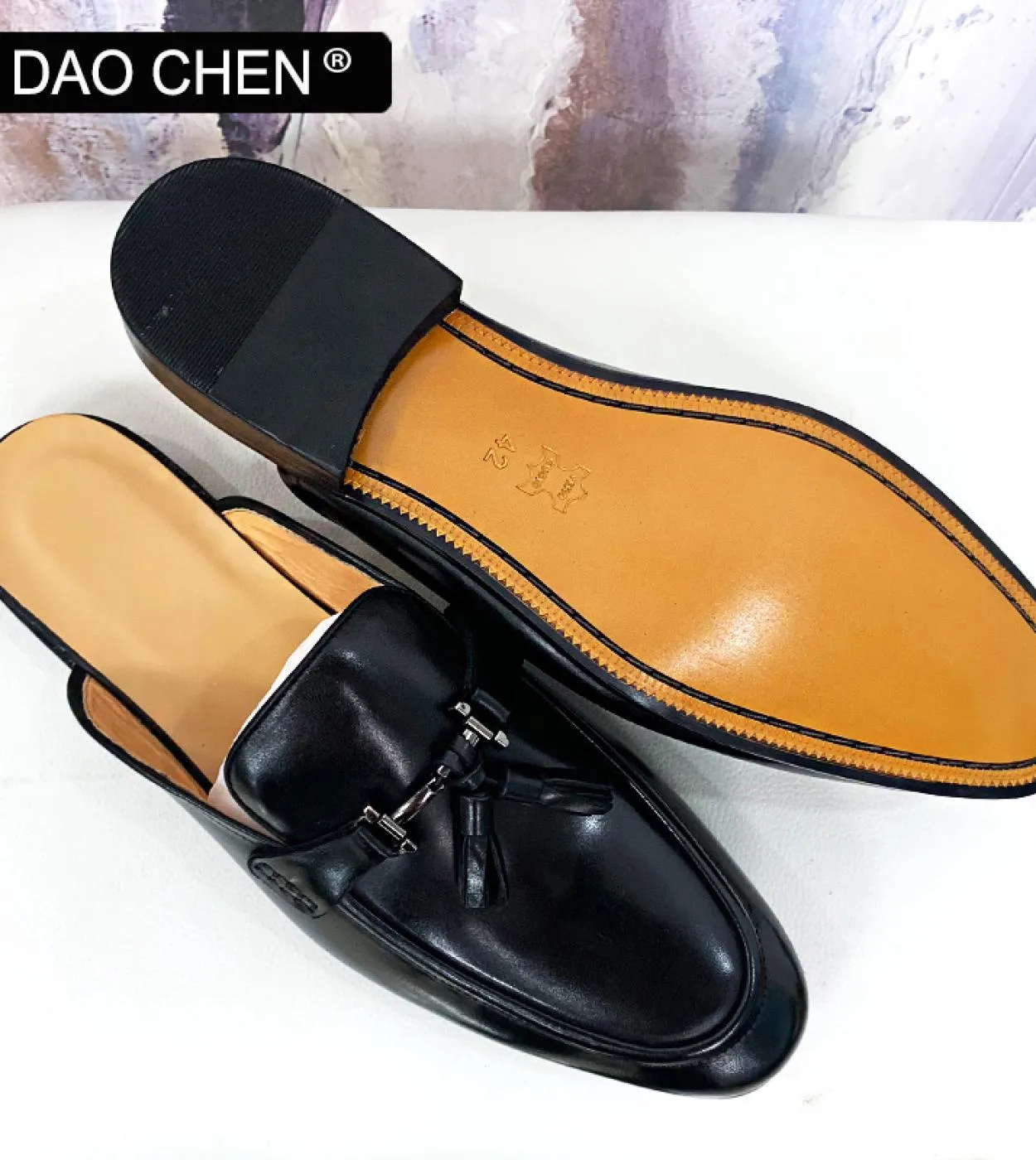 Daochen Mules Scarpe da uomo Nero Marrone Moda Morsetto da uomo Abito estivo Scarpe casual in pelle Tassel Slip On Mezze scarpe