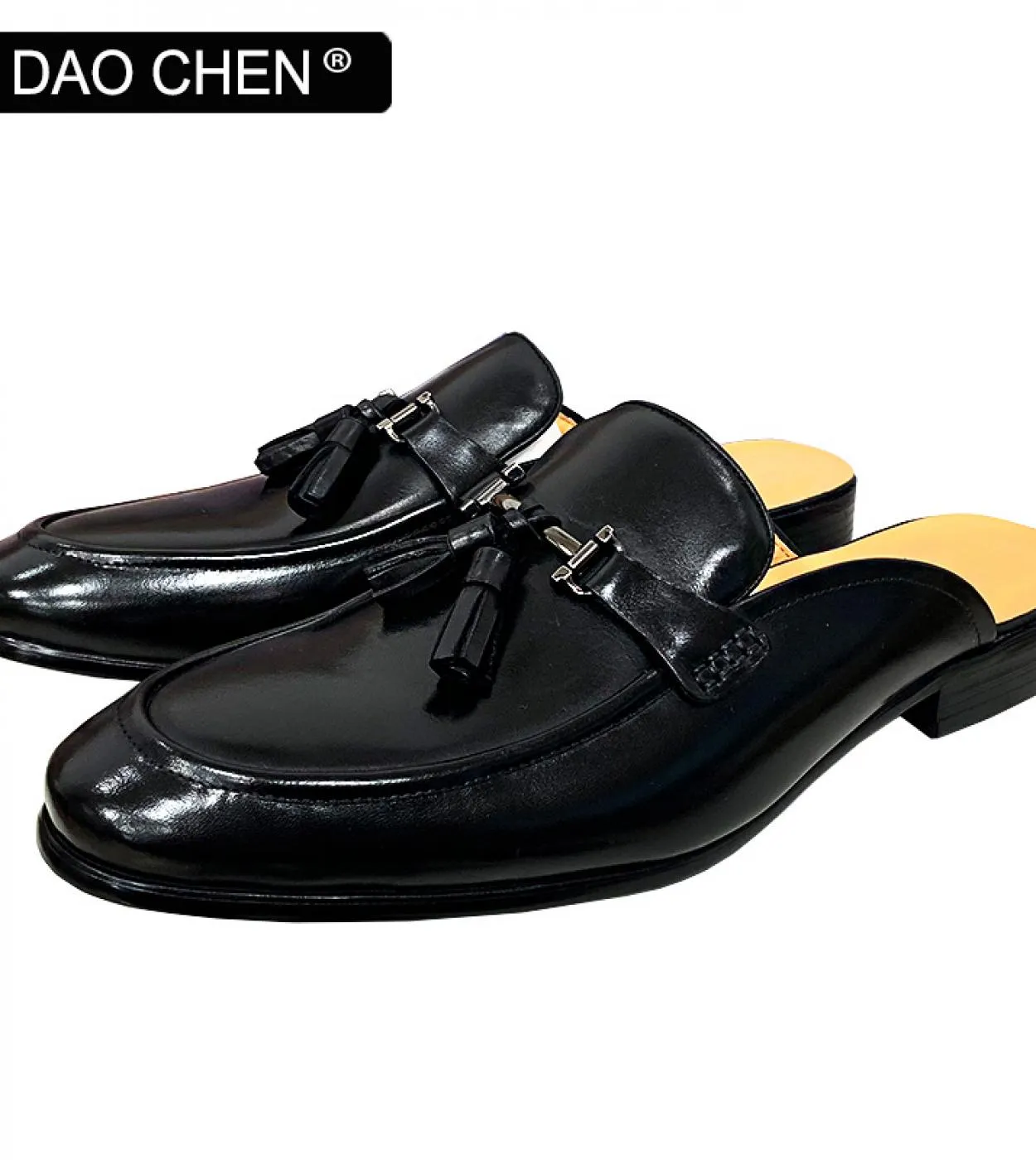 Daochen Mules Scarpe da uomo Nero Marrone Moda Morsetto da uomo Abito estivo Scarpe casual in pelle Tassel Slip On Mezze scarpe