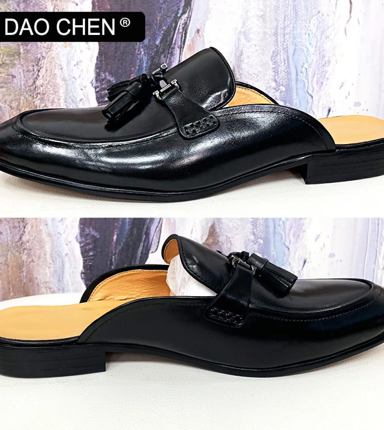 Daochen Mules Scarpe da uomo Nero Marrone Moda Morsetto da uomo Abito estivo Scarpe casual in pelle Tassel Slip On Mezze scarpe