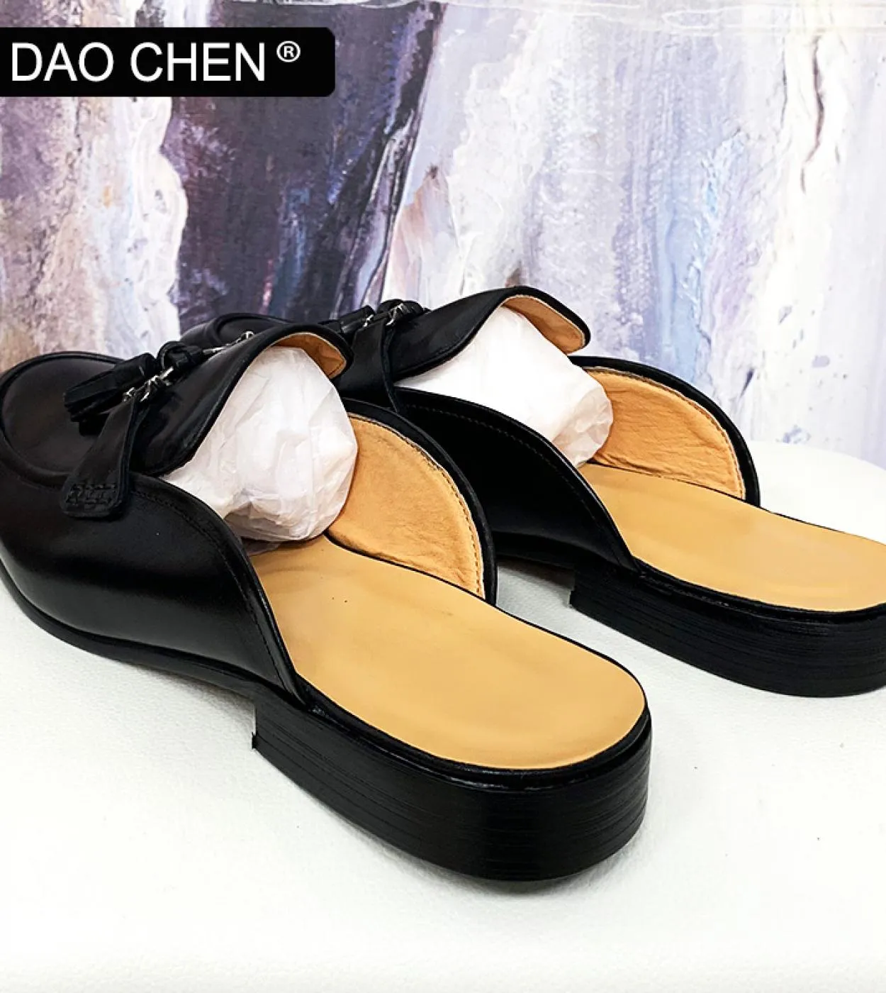 Daochen Mules Scarpe da uomo Nero Marrone Moda Morsetto da uomo Abito estivo Scarpe casual in pelle Tassel Slip On Mezze scarpe