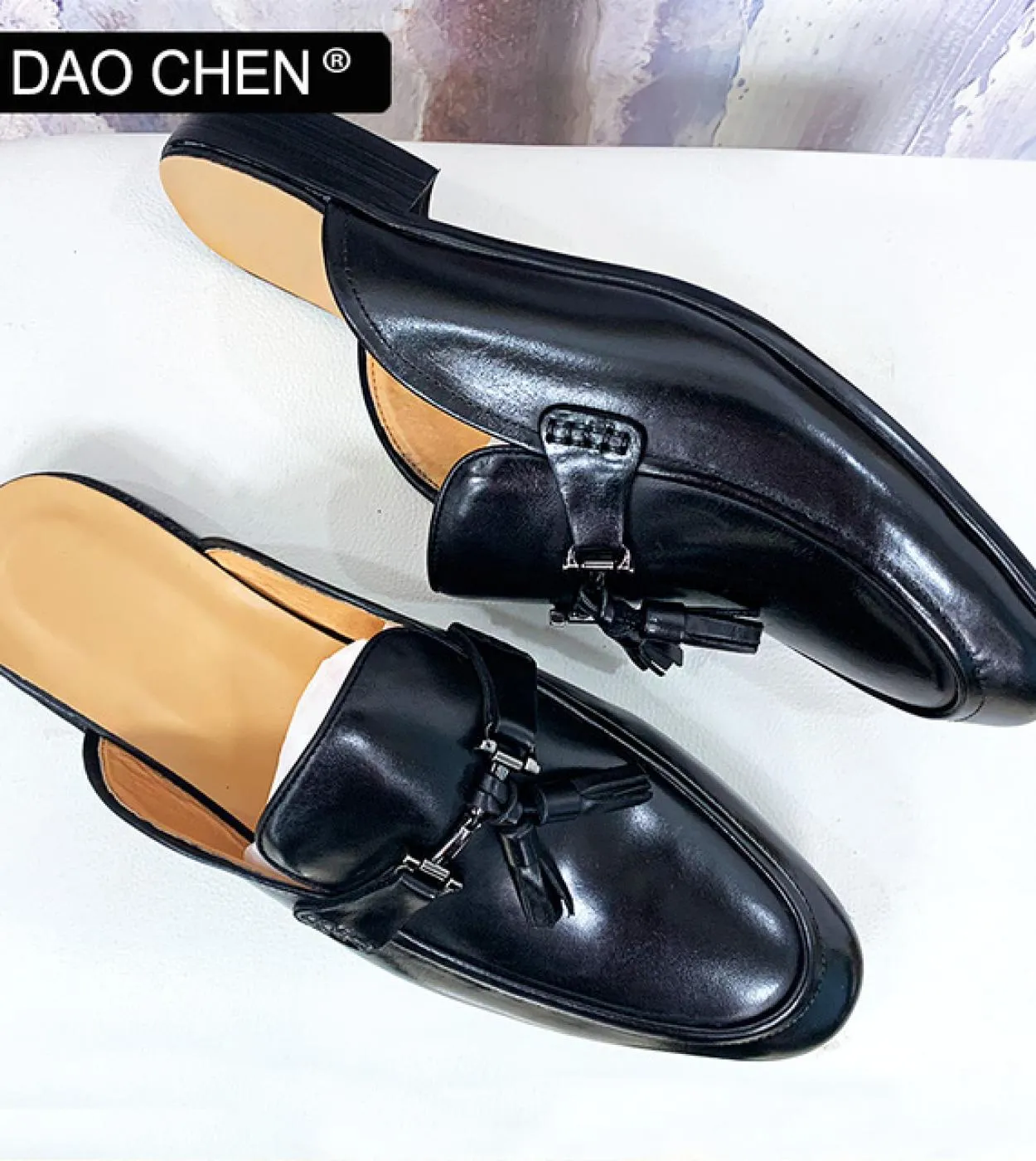 Daochen Mules Scarpe da uomo Nero Marrone Moda Morsetto da uomo Abito estivo Scarpe casual in pelle Tassel Slip On Mezze scarpe