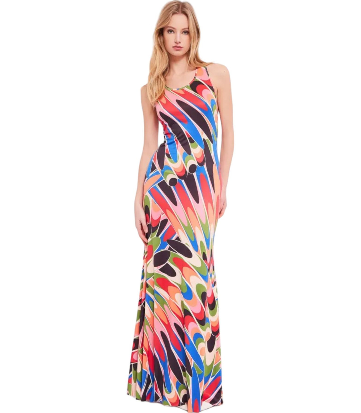 Denny Rose Donna Vestito Lungo Stampa Multicolor Allover