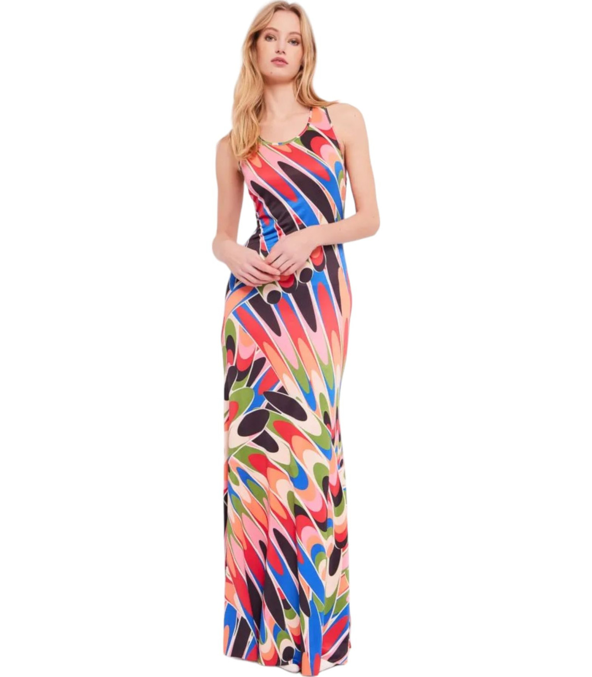 Denny Rose Donna Vestito Lungo Stampa Multicolor Allover