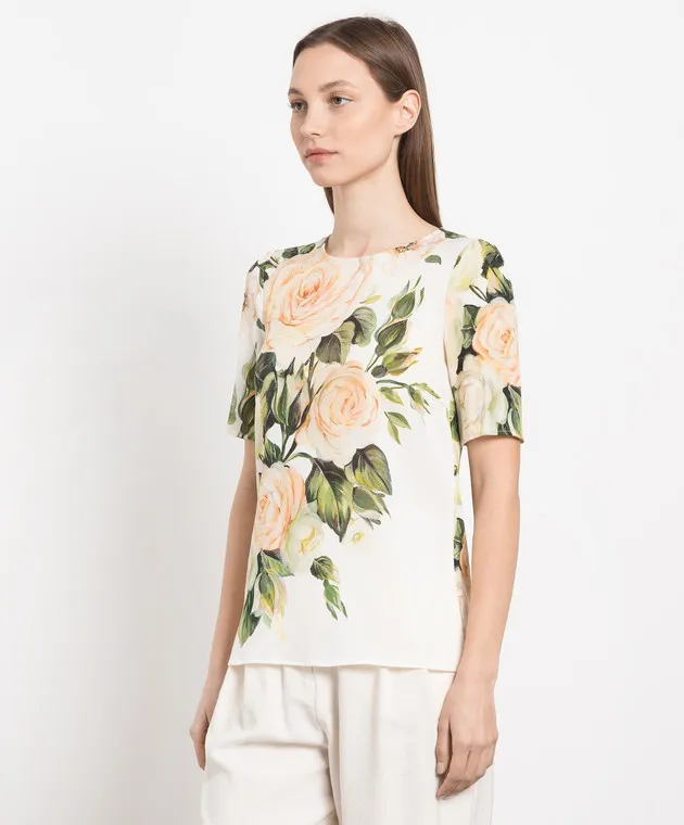 Dolce&Gabbana Blusa in seta stampa rose F7U27TFPARC