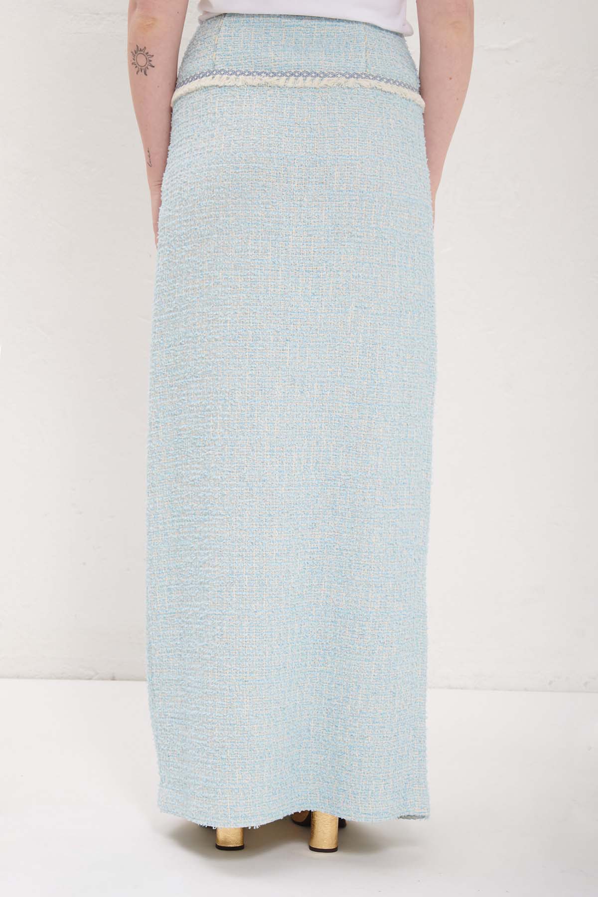 ELISABETTA FRANCHI Gonna lunga in tweed sfrangiato