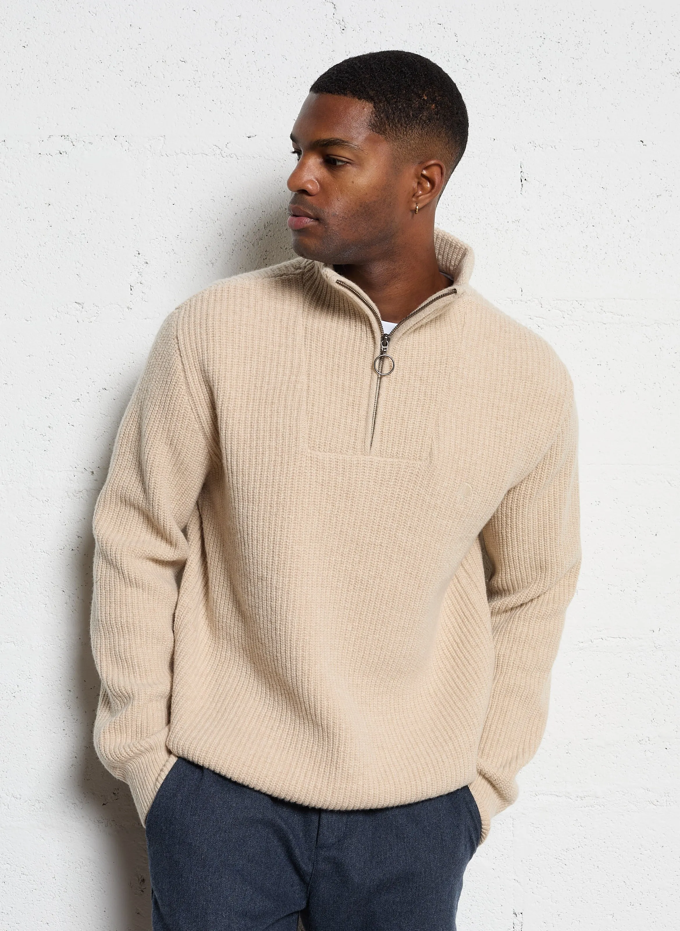  FAGUO   ARDENNE - Maglione a coste con zip in misto lana | Beige