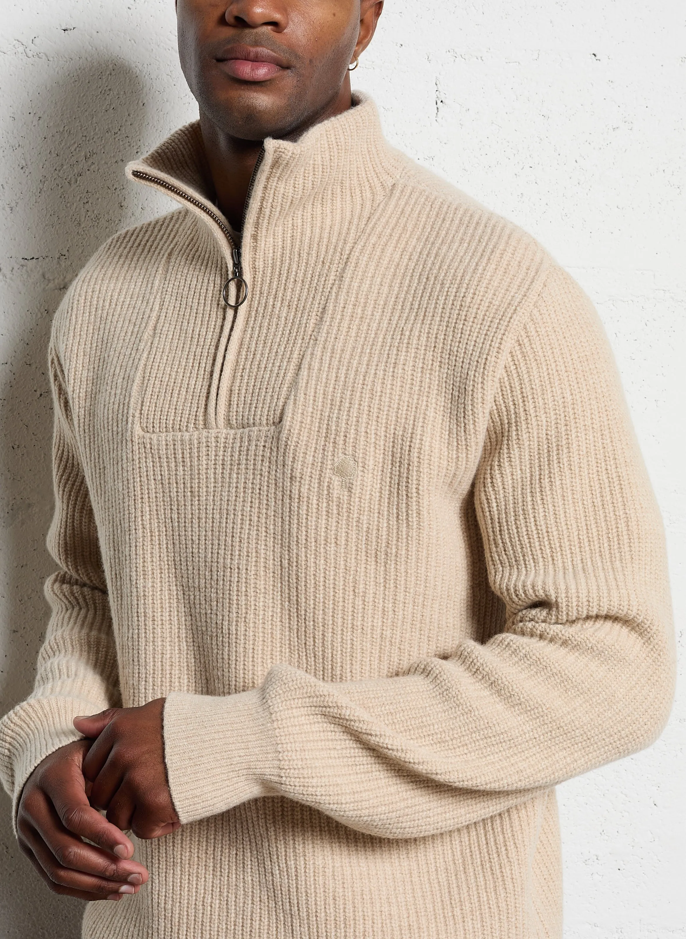  FAGUO   ARDENNE - Maglione a coste con zip in misto lana | Beige