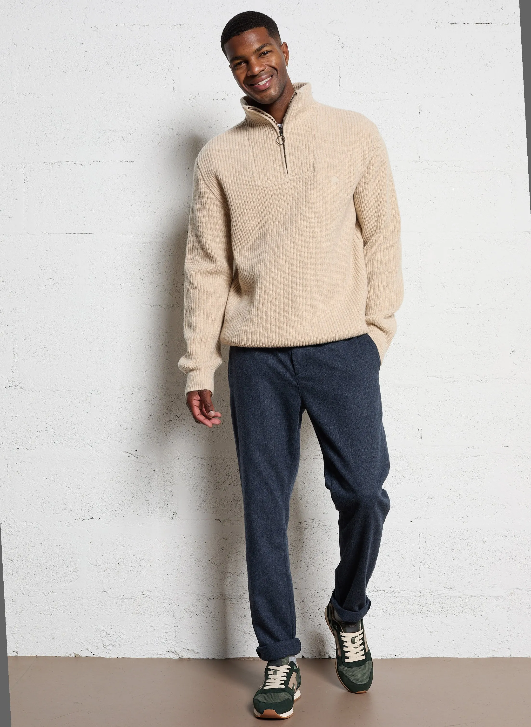  FAGUO   ARDENNE - Maglione a coste con zip in misto lana | Beige