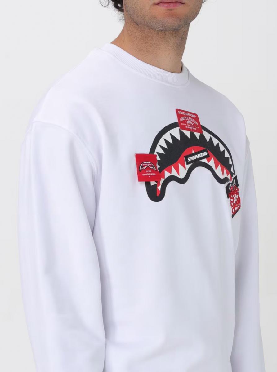 FELPA Uomo SPRAYGROUND SP440 LABER SHARK WHITE
