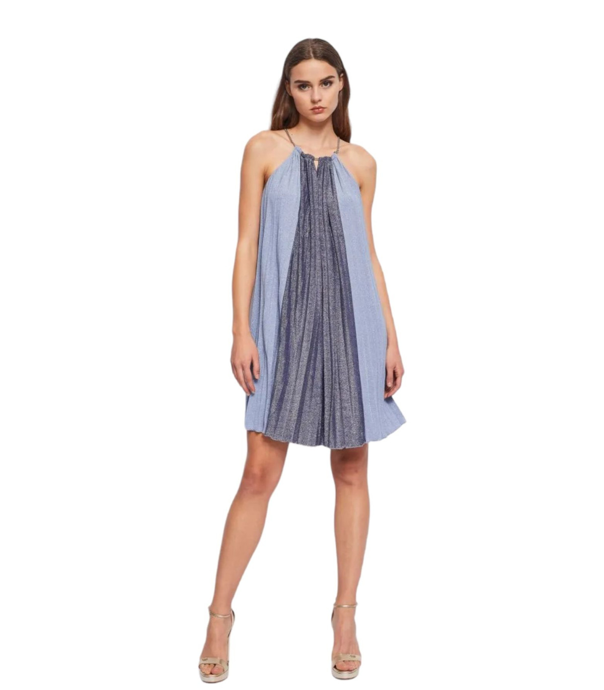Gaudi Donna Vestito Corto Elegante All'Americana Plissettato In Jersey
