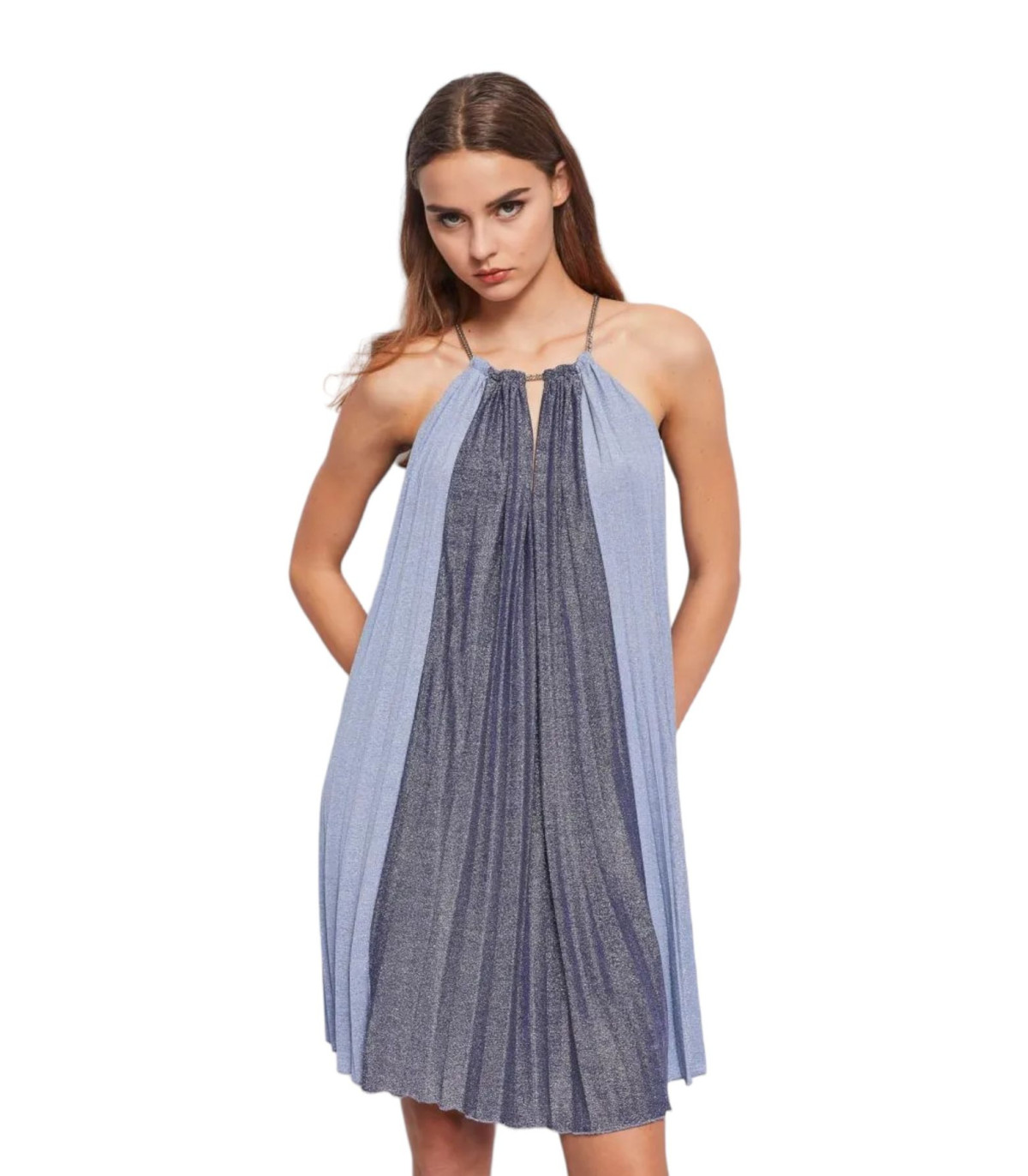 Gaudi Donna Vestito Corto Elegante All'Americana Plissettato In Jersey