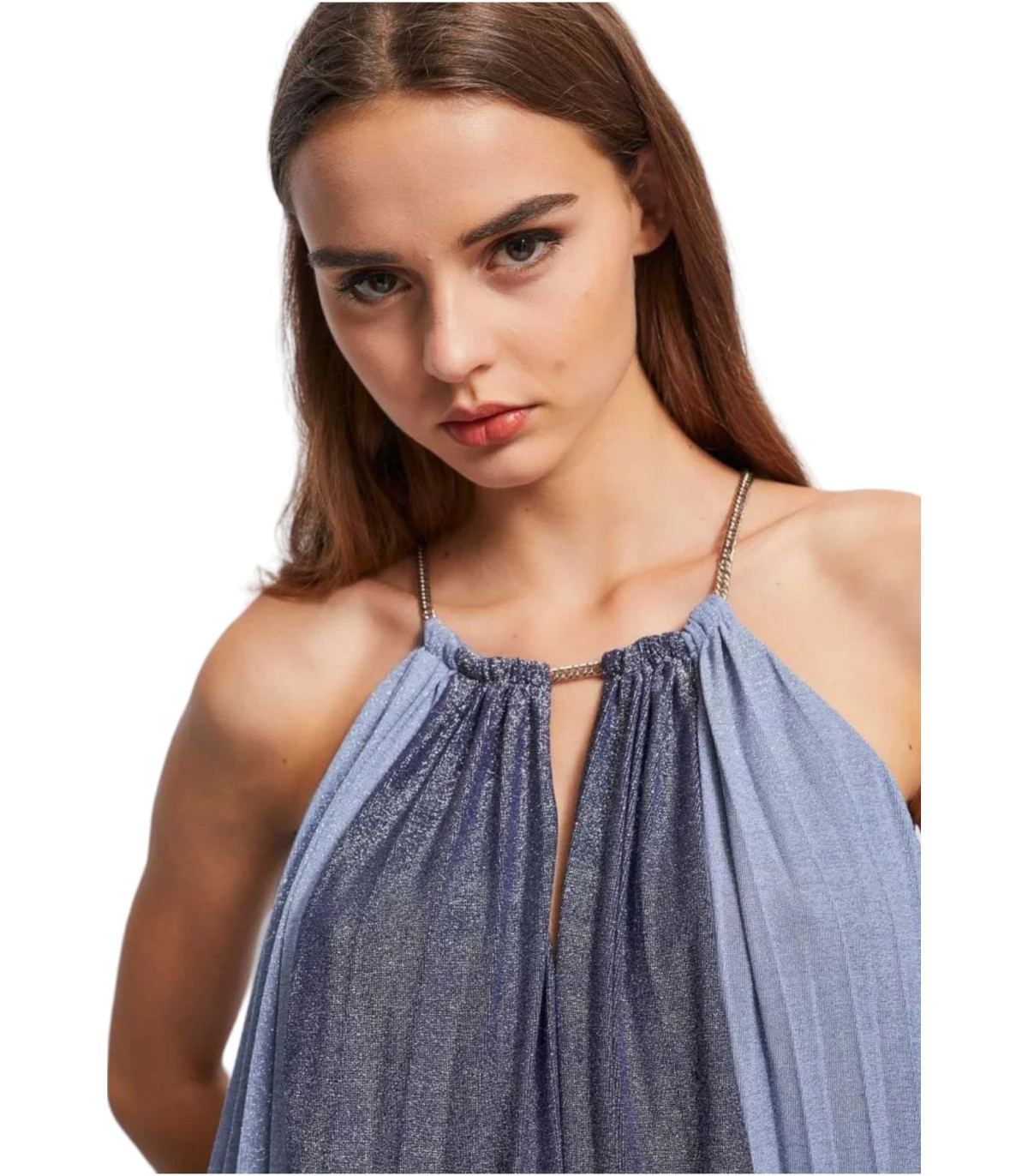 Gaudi Donna Vestito Corto Elegante All'Americana Plissettato In Jersey
