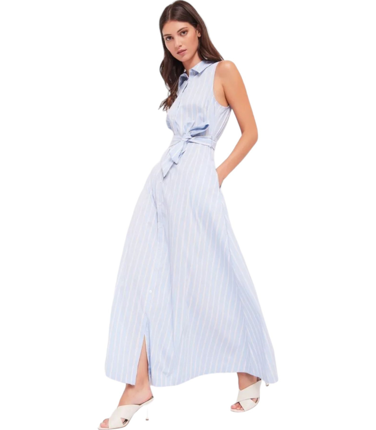 Gaudi Donna Vestito Lungo Chemiser A Righe Con Cintura