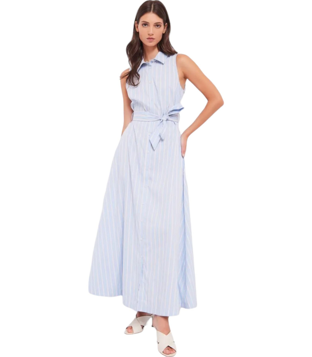 Gaudi Donna Vestito Lungo Chemiser A Righe Con Cintura