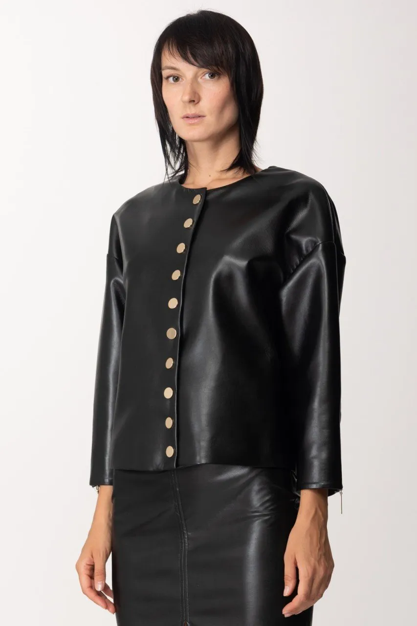Giubbino effetto pelle con maniche con zip Nero