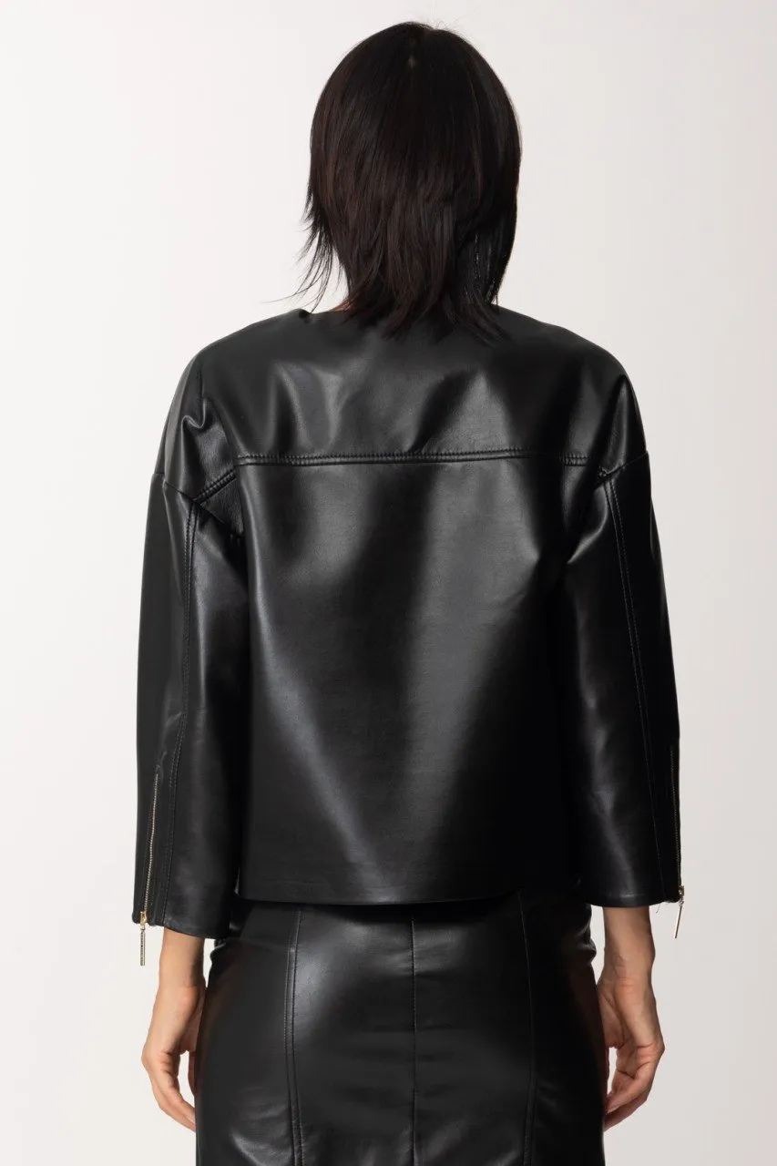 Giubbino effetto pelle con maniche con zip Nero