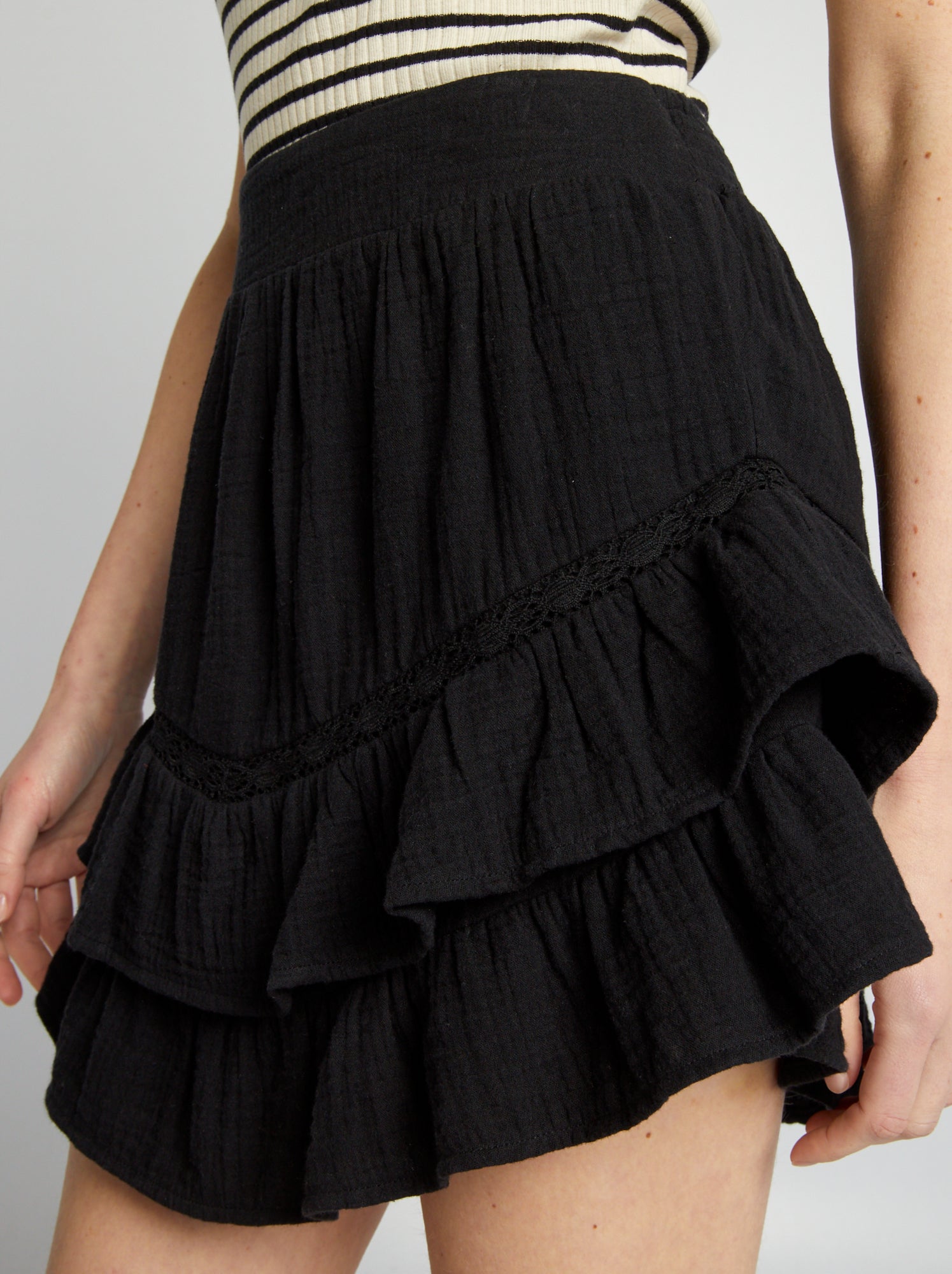 Gonna con volant in garza di cotone - nero