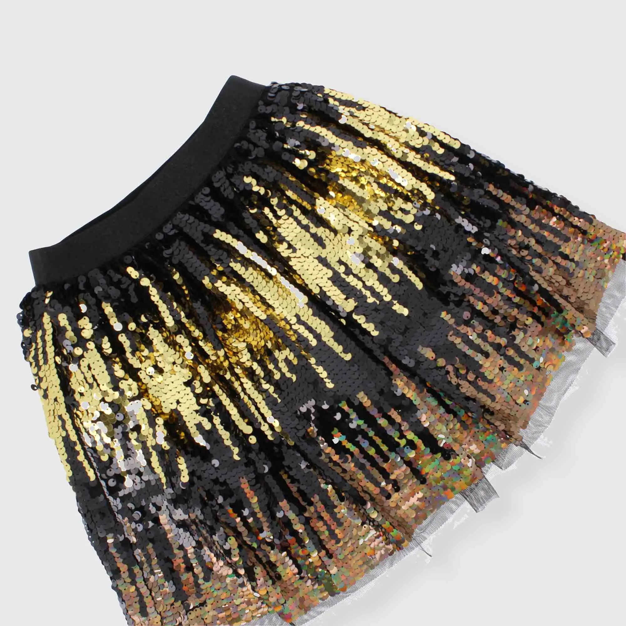 Gonna di paillettes da bambina, NERO            