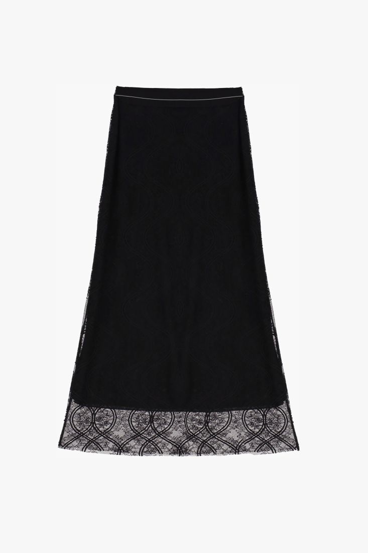 Gonna midi monocolour effetto pizzo