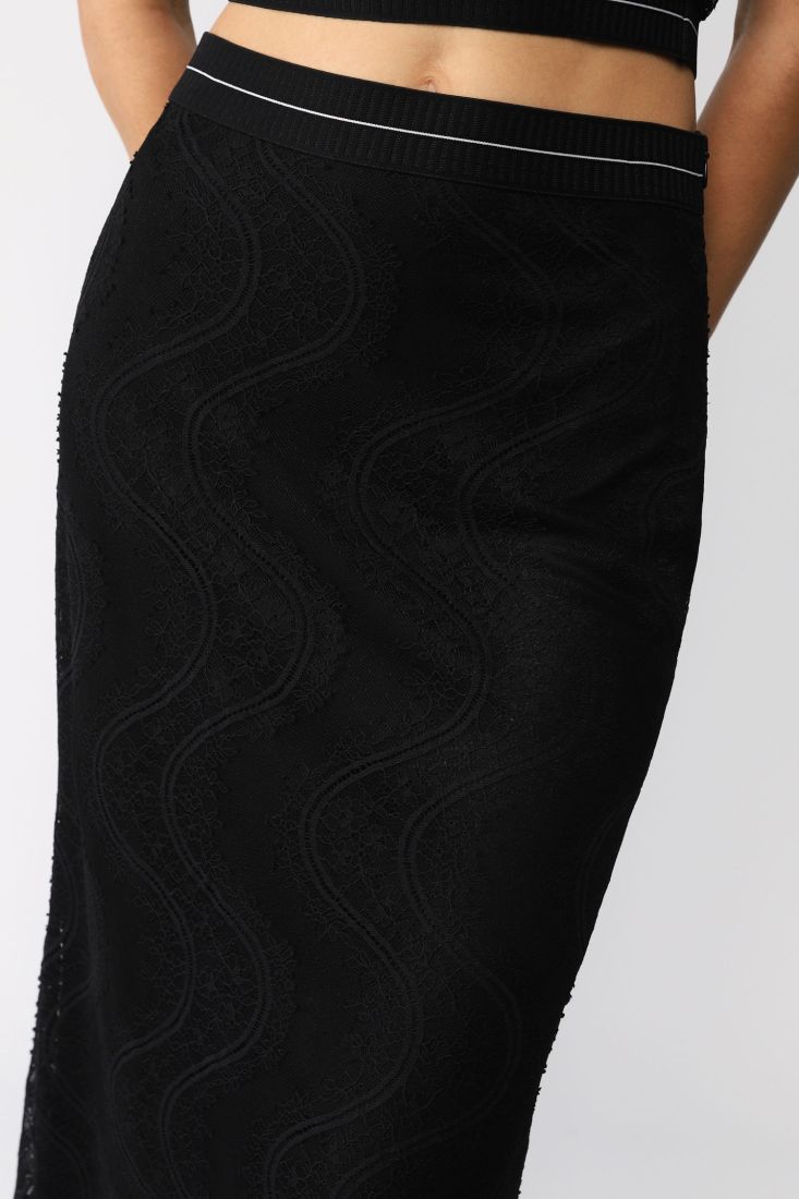 Gonna midi monocolour effetto pizzo