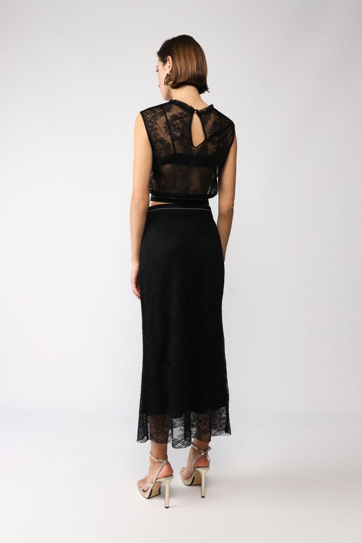 Gonna midi monocolour effetto pizzo