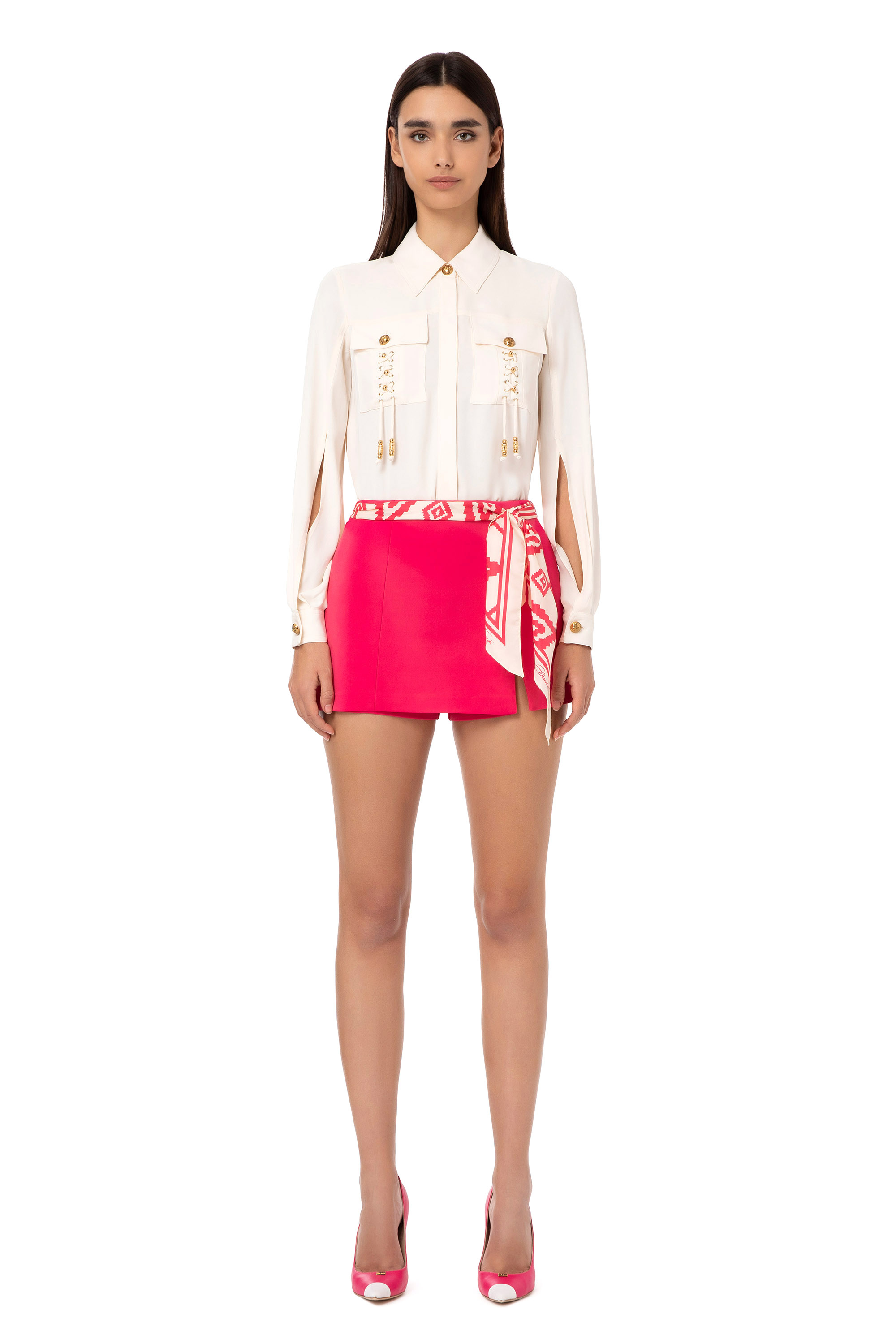 Gonna pantalone con cintura foulard