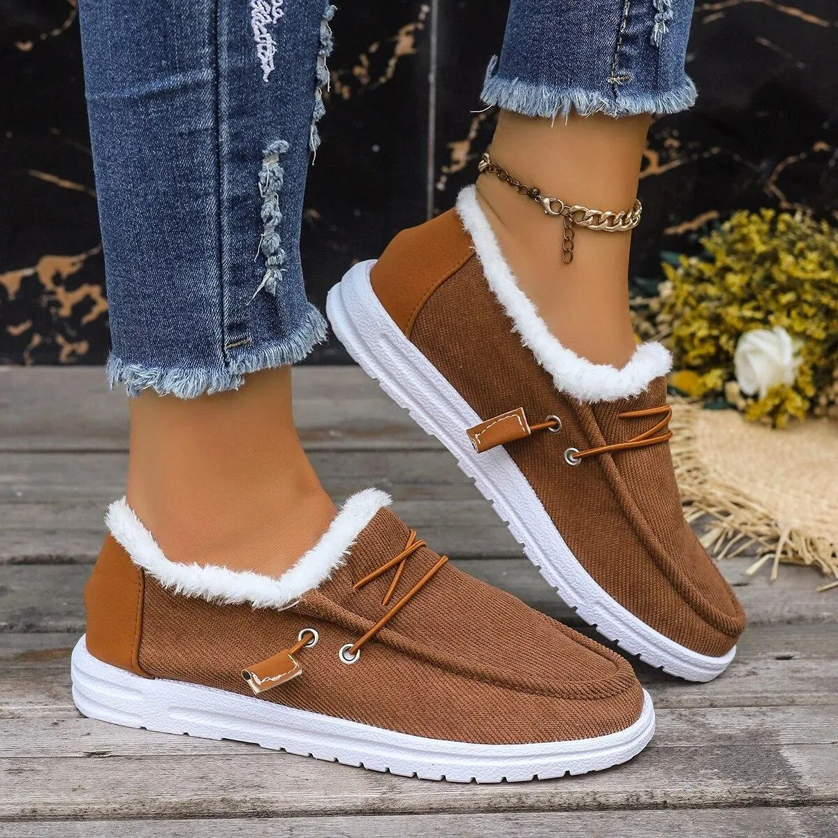 Inverno Nuove Scarpe da Donna Stringate in Tela Tacco Piatto Scarpe Casual in Cotone da Donna Più Velluto Scarpe Calde da Donna